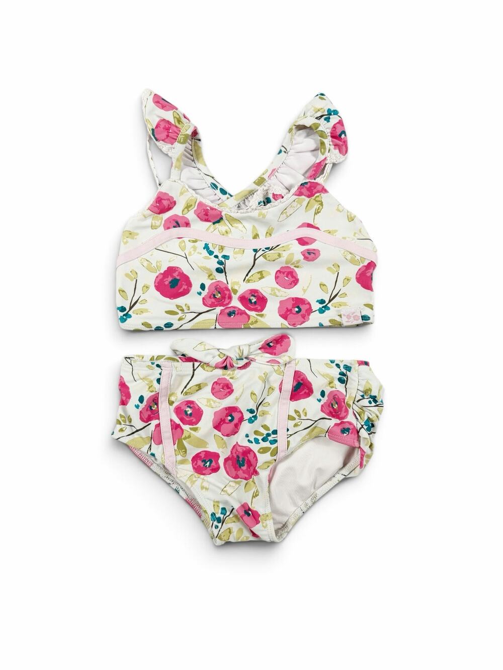 SweetHoney Girls Floral Ruffle Two Piece Bikini Swimsuit Pink White 6 year